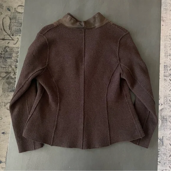 Eileen Fisher Wool and Lamb Leather Blazer Jacket, Brown, Size Large - Picture 8 of 12